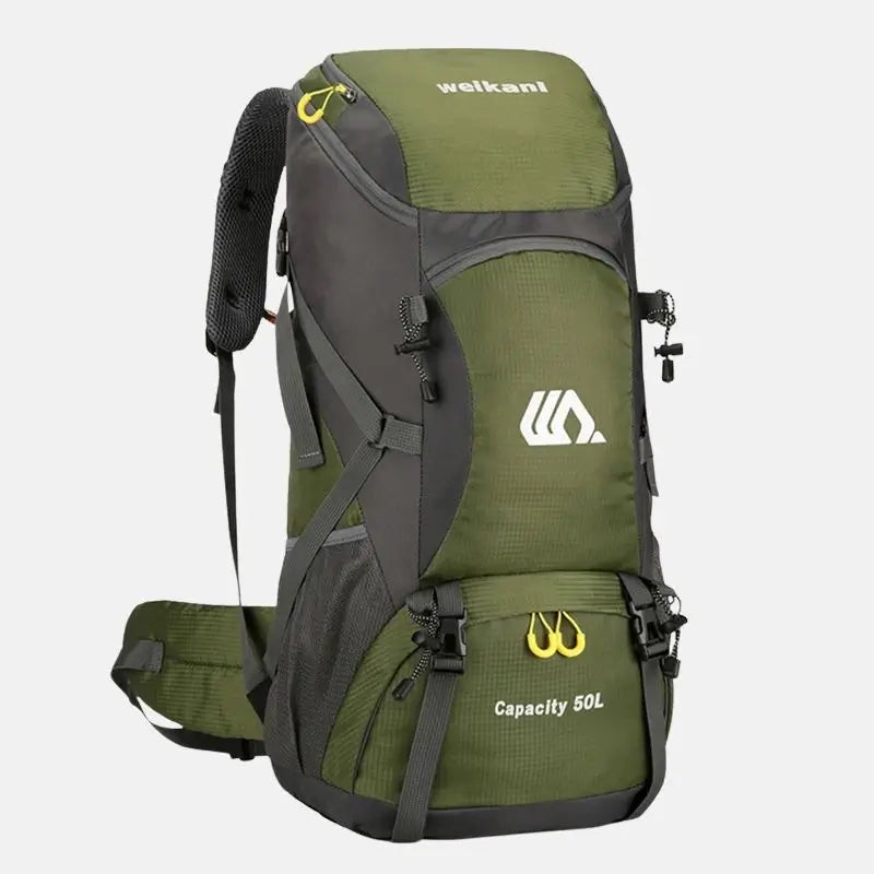 Mochila para trilha Expedição Crosbel verde-oliva de 50 litros resistente para camping e viagens