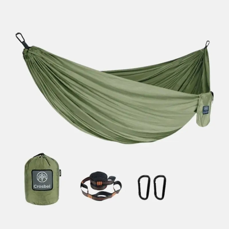Rede de descanso portátil Igarapé Crosbel verde-oliva resistente com cinta, mosquetões e bolsa