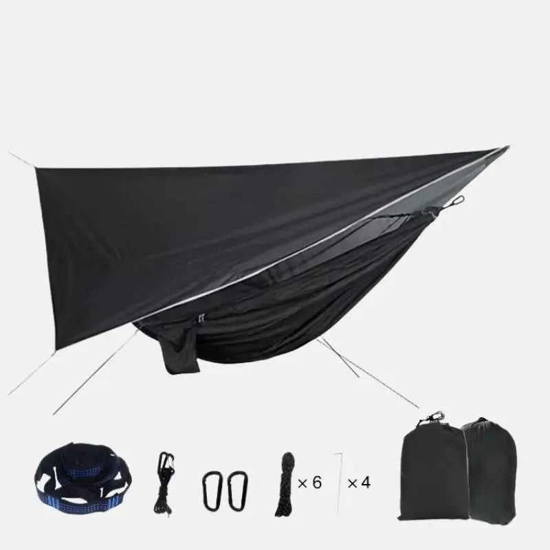 Rede de descanso com mosquiteiro e toldo Pantanal Crosbel preta para camping protegido ao ar livre