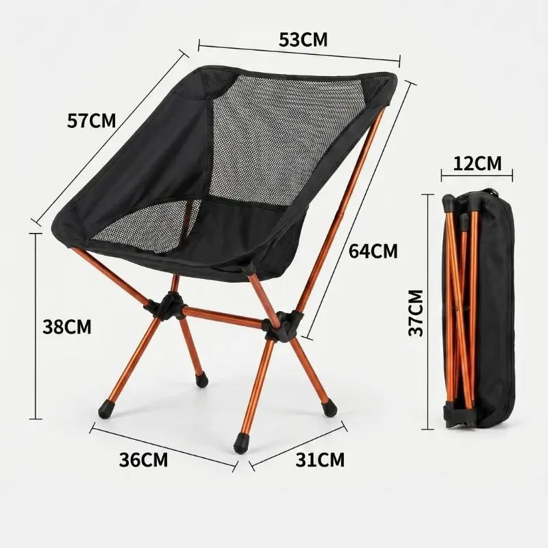 Cadeira dobrável de camping Kokama Crosbel preta compacta com medidas e bolsa de transporte