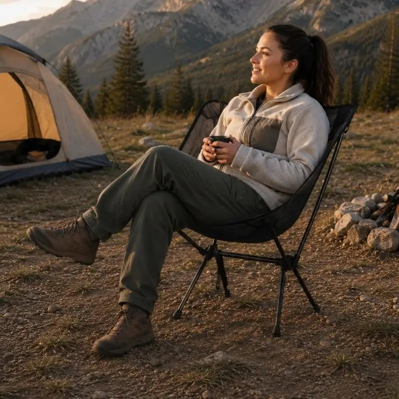 Cadeira dobrável de camping Kokama Crosbel preta para conforto em aventuras ao ar livre