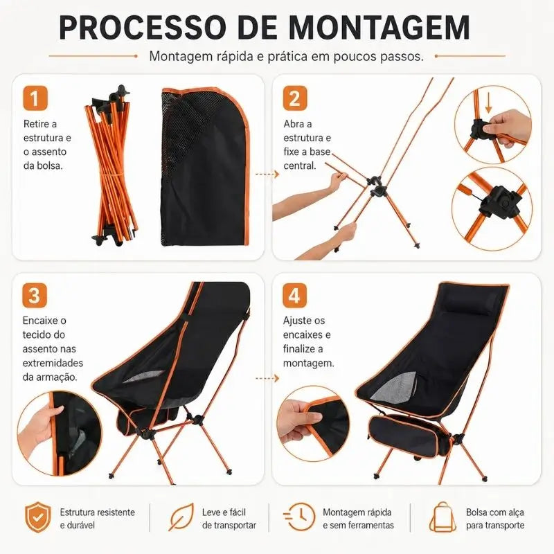 Cadeira dobrável de camping Tupi Crosbel com montagem rápida e bolsa compacta