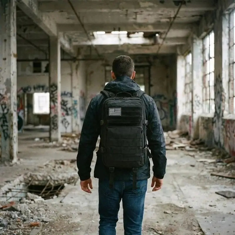 Mochila militar tática Brave Crosbel preta com ajuste ergonômico para trilhas e aventuras