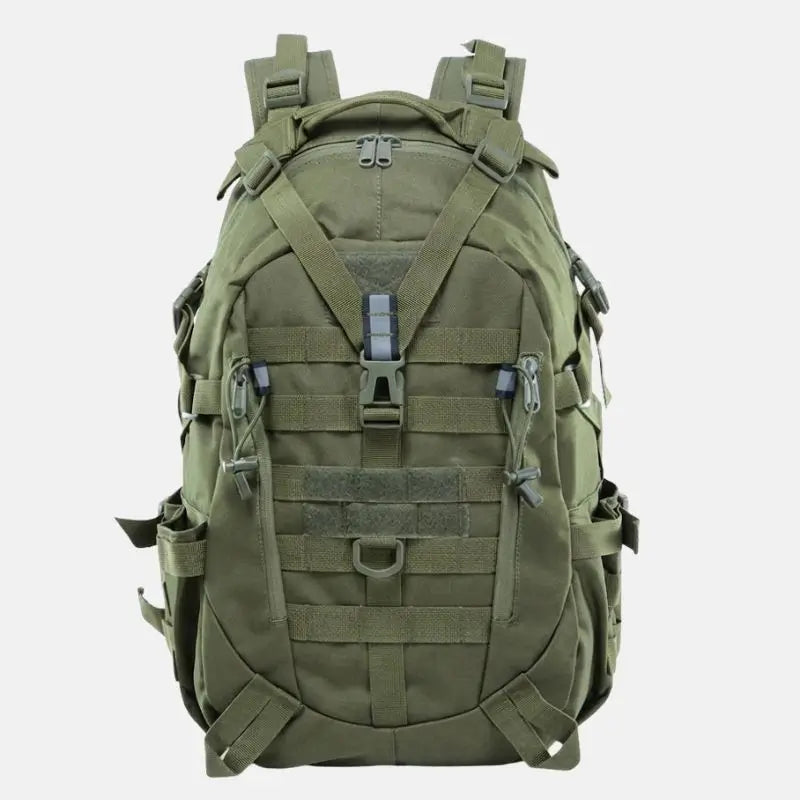 Mochila militar tática Sentinela Crosbel verde-oliva resistente com sistema MOLLE e ajuste ergonômico
