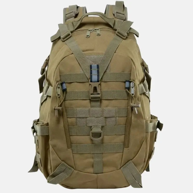 Mochila militar tática Sentinela Crosbel bege resistente com sistema MOLLE e ajuste ergonômico