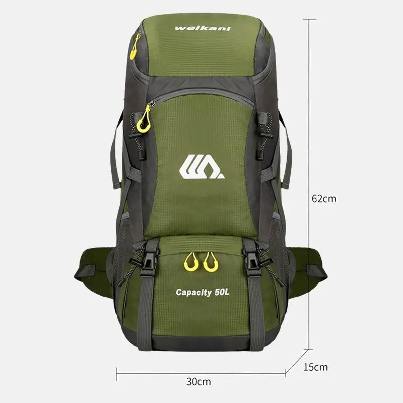 Mochila para trilha Expedição Crosbel verde de 50 litros com medidas de 62 x 30 x 15 cm