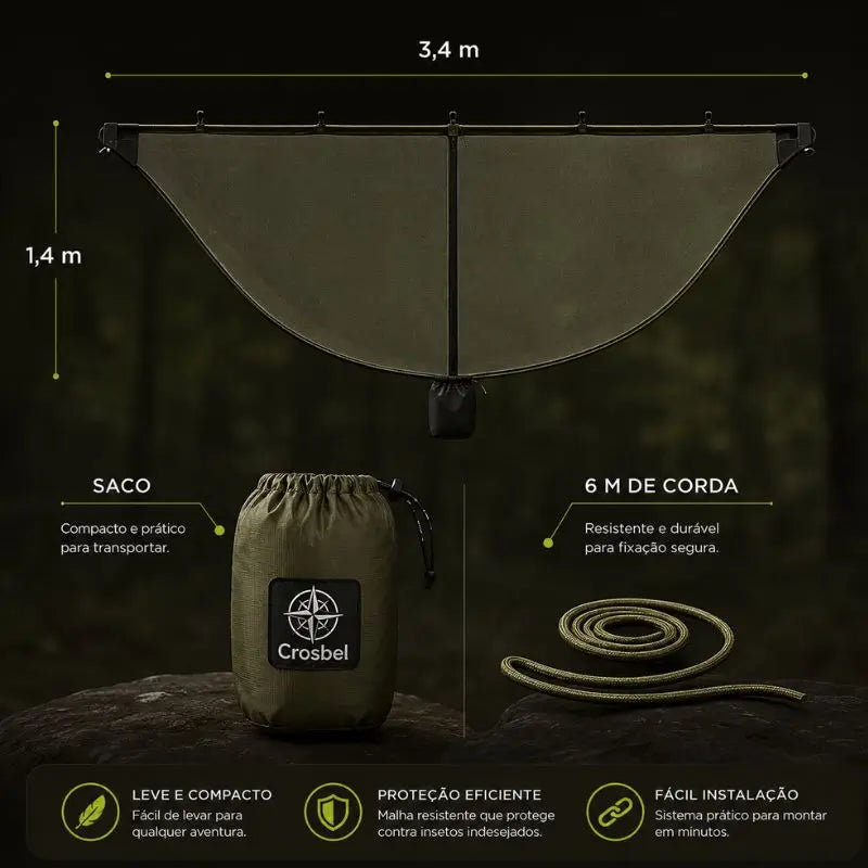 Mosquiteiro para rede de descanso Crosbel de 3,4 x 1,4 m com corda resistente e bolsa compacta
