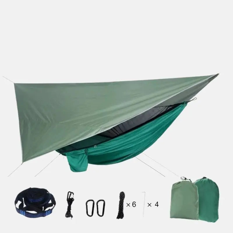 Rede de descanso com mosquiteiro e toldo Pantanal Crosbel verde para camping protegido ao ar livre