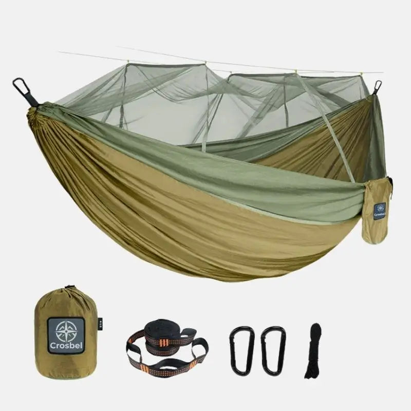 Rede de descanso com mosquiteiro integrado Selva Crosbel bege para camping protegido ao ar livre